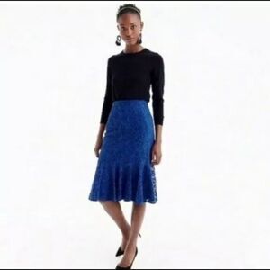 JCrew Lace Trumpet Skirt in Baroque Blue Sz0 NWT